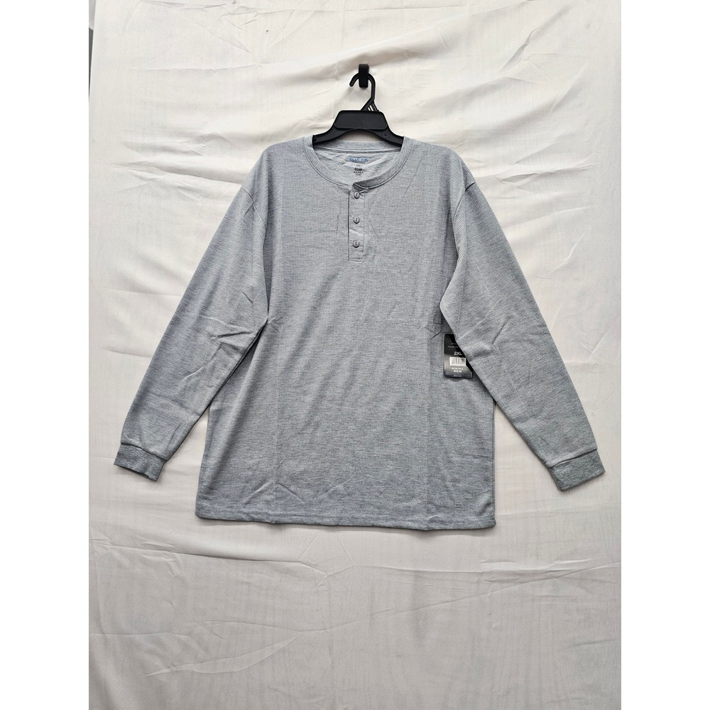Blue Ice Mens Henley Shirt Grey Cotton Blend Relaxed Size 2XL